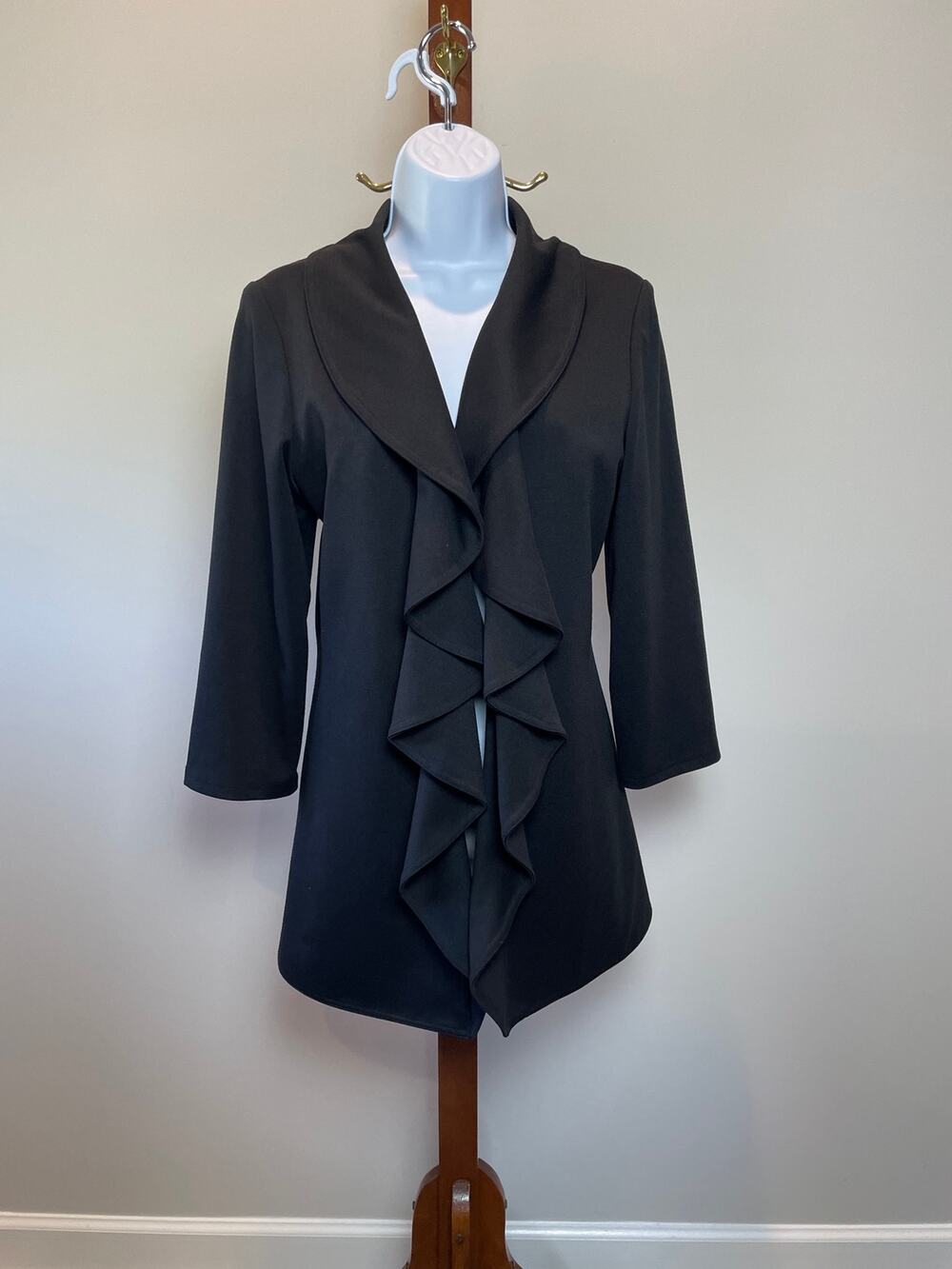 Calvin Klein Ruffle Open Front Blazer Jacket Size 8 Black